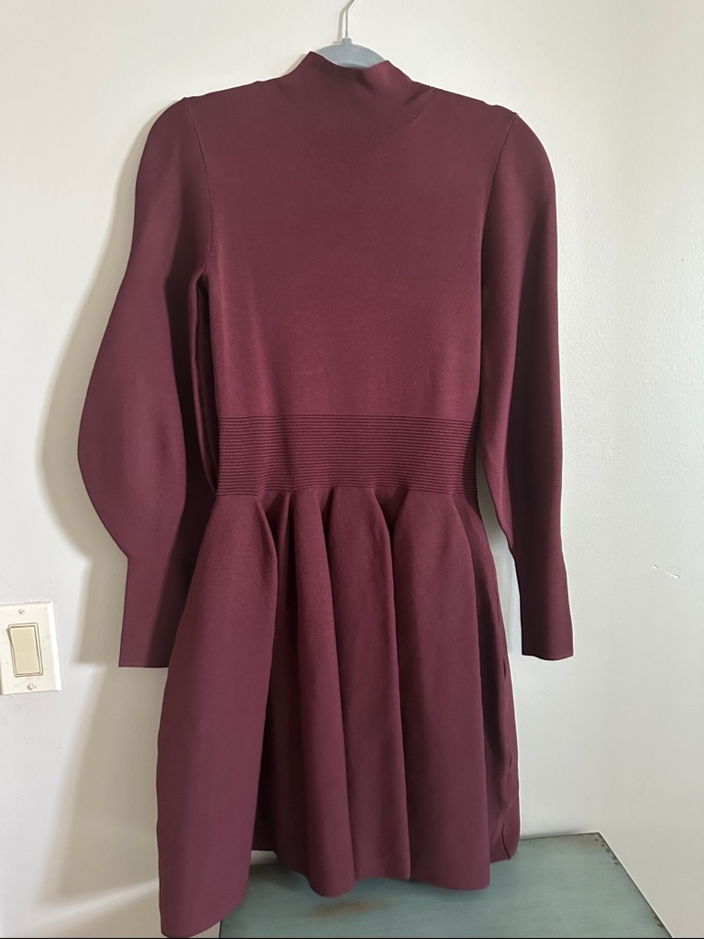 Ted Baker Burgundy High-Neck Fit & Flare Mini Dress - Picture 10 of 12